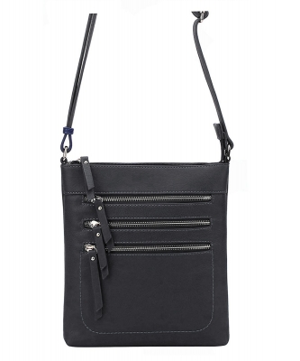 Crossbody Purse Bag Triple Zipper WU093 BLACK